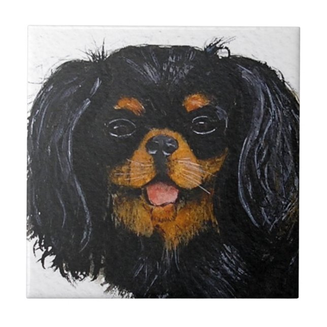 King Charles Cavalier Spaniel schwarz und braun Fliese (Vorderseite)