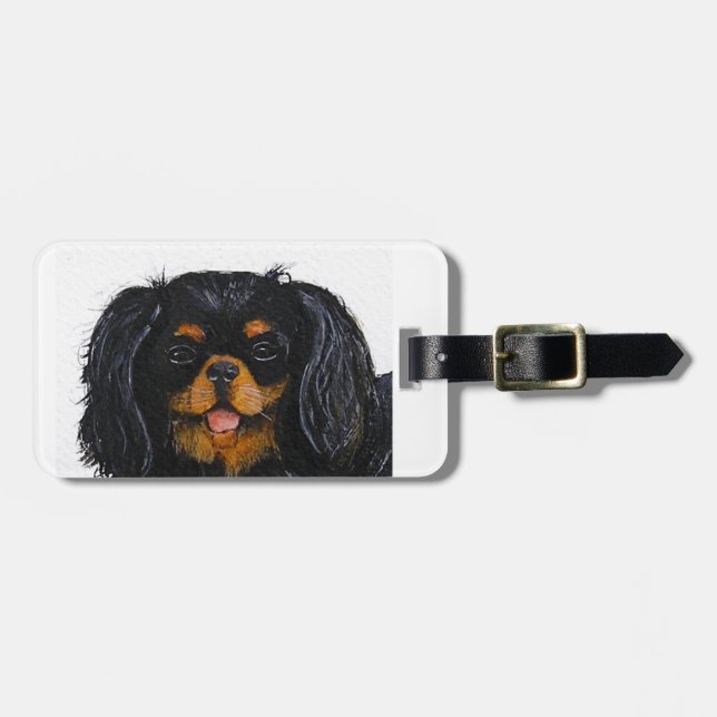 King Charles Cavalier Spaniel schwarz und braun Gepäckanhänger (Vorderseite horizontal)