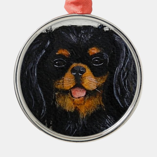 King Charles Cavalier Spaniel schwarz und braun Ornament Aus Metall (Vorne)