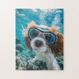 King Charles Cocker Spaniel driving in ocean Puzzle