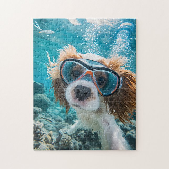 King Charles Cocker Spaniel driving in ocean Puzzle (Vertikal)
