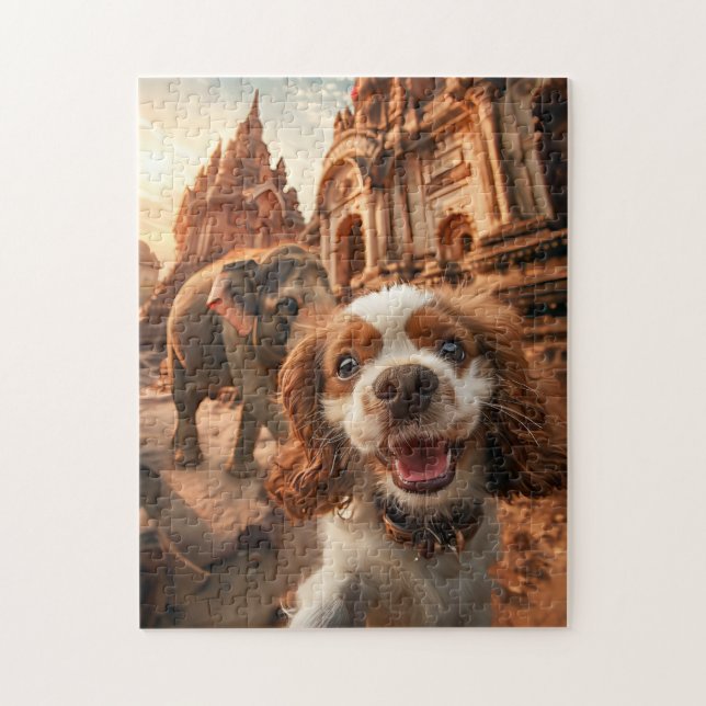 King Charles Cocker Spaniel im Ankor Tempel Puzzle (Vertikal)