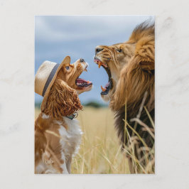 King Charles Cocker Spaniel mit Löwe Feiertagspostkarte