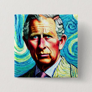 King Charles III 15 cm Square Abzeichen Button