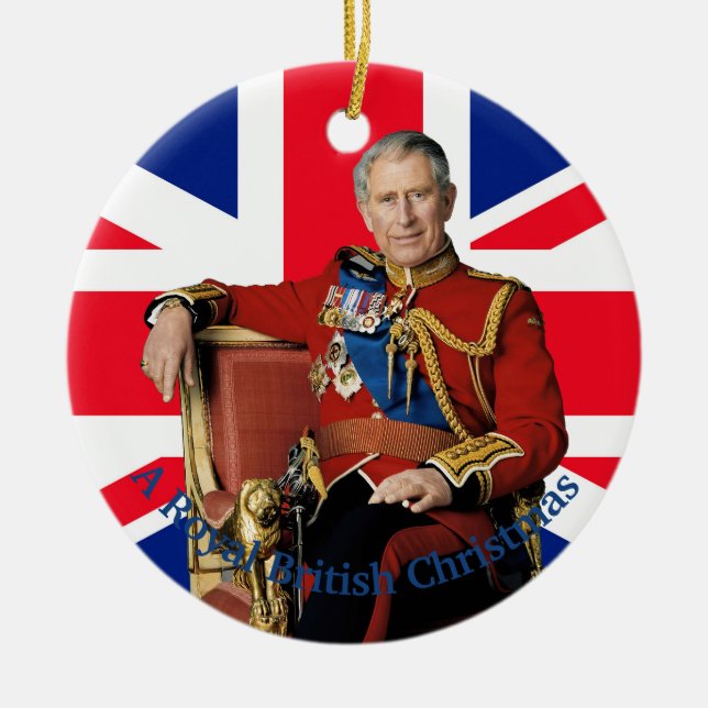 King Charles III Britische Flagge Weihnachtsgrüße Keramik Ornament (Vorne)