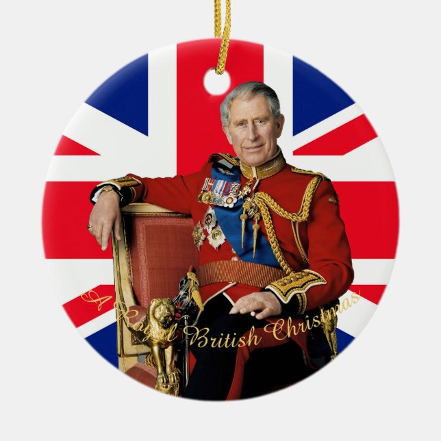 King Charles III Britische Flagge Weihnachtsgrüße Keramik Ornament (Vorne)