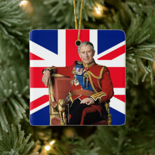 King Charles III Britische Flagge Weihnachtsgrüße Keramikornament