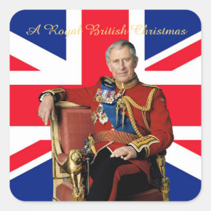 King Charles III Britische Flagge Weihnachtsgrüße Quadratischer Aufkleber