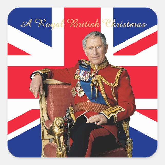 King Charles III Britische Flagge Weihnachtsgrüße Quadratischer Aufkleber (Vorderseite)