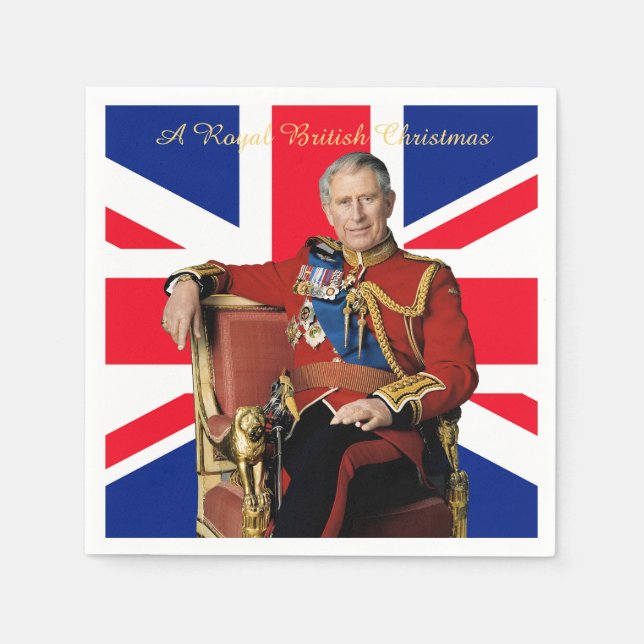 King Charles III Britische Flagge Weihnachtsgrüße Serviette (Vorderseite)