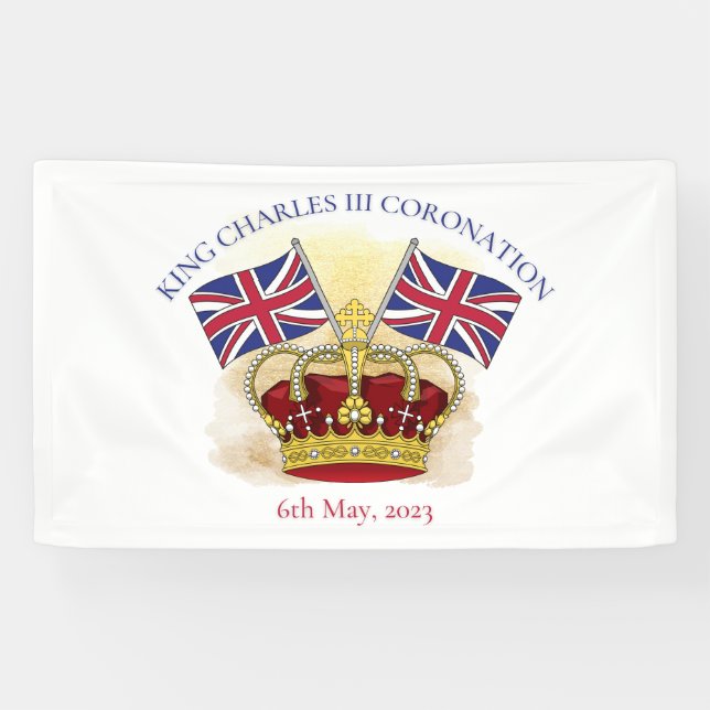 King Charles III Coronation Crown and Flags Banner (Horizontal)