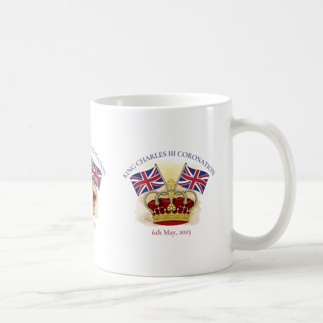 King Charles III Coronation Crown and Flags Kaffeetasse (Rechts)