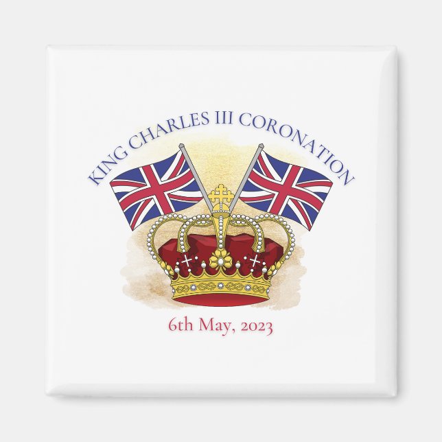 King Charles III Coronation Crown and Flags Magnet (Vorne)