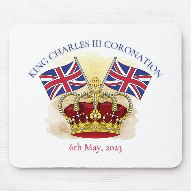 King Charles III Coronation Crown and Flags Mousepad (Vorne)