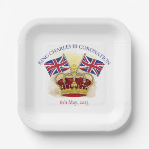 King Charles III Coronation Crown and Flags Pappteller