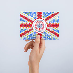 King Charles III Coronation Emblem Floral UK Flagg Postkarte