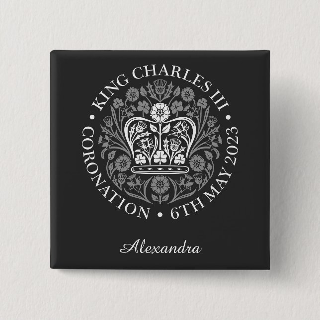 King Charles III Coronation Individuelle Name Whit Button (Vorderseite)