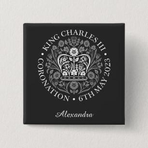 King Charles III Coronation Individuelle Name Whit Button