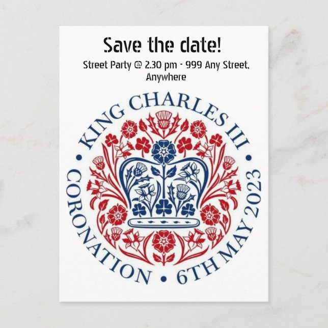 King Charles III Coronation Logo Save the Date Postkarte (Vorderseite)