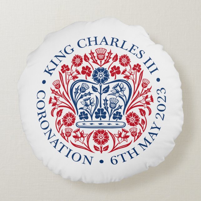 King Charles III Coronation Rundes Kissen (Rückseite)