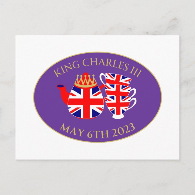 King Charles III Coronation Union Jack Tea Set Postkarte (Vorderseite)
