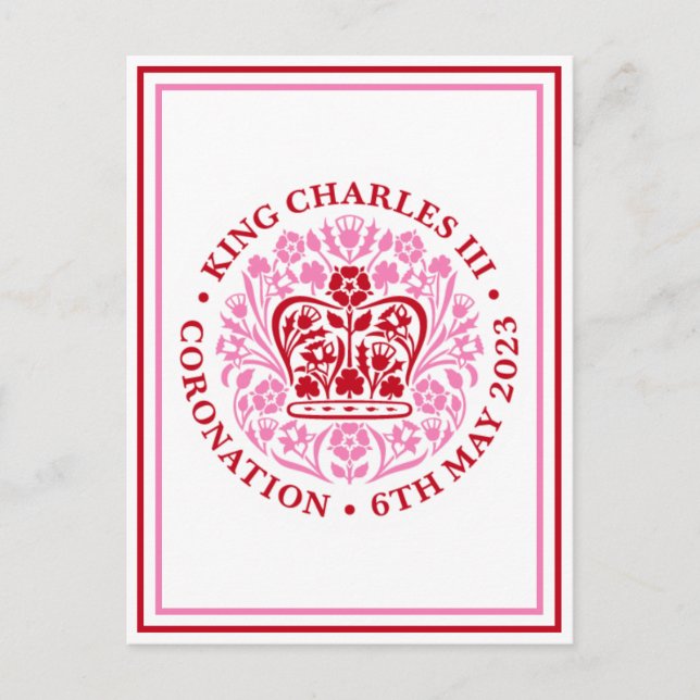 King Charles III Coronblem Logo Rot Rosa Postkarte (Vorderseite)