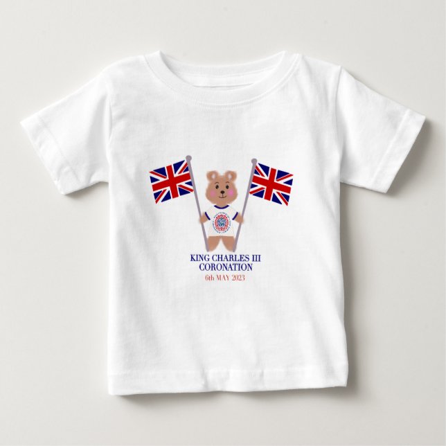 King Charles III Corono Logo Patriotic Teddy Baby T-shirt (Vorderseite)