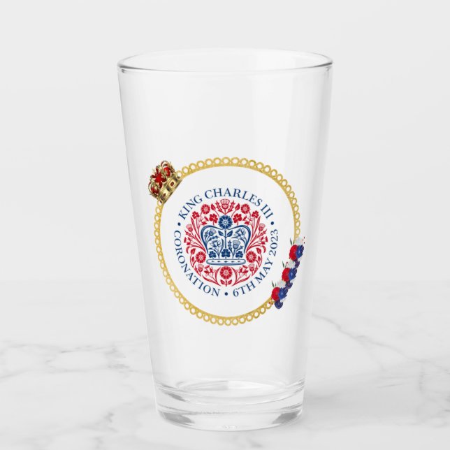 King Charles III Crown Coronation Glass Tumbler (Vorderseite)