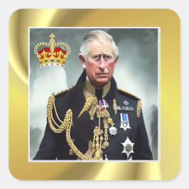 King Charles III Gold Hintergrundaufkleber Quadratischer Aufkleber