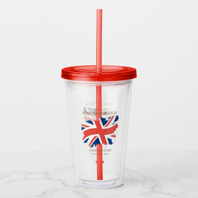 King Charles III Union Jack Flag Acryltrinkbecher (Vorderseite)