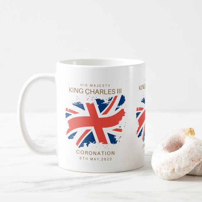 King Charles III Union Jack Flag Kaffeetasse (Mit Donut)