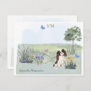 King Charles Spaniel Dog Butterfly Monogram Name  Mitteilungskarte