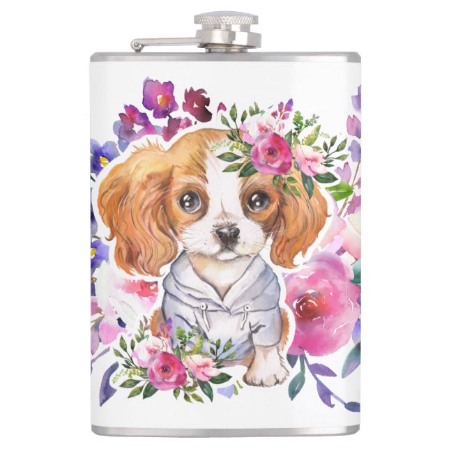 King Charles Spaniel mit Blume Klassische Tasse Flachmann (Vorderseite)