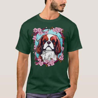 King Charles Spaniel mit Cherry Blossom-Blume T-Shirt
