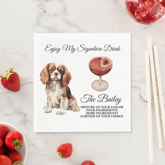 King Charles Spaniel Wedding Signature Drink Serviette (Beispiel)