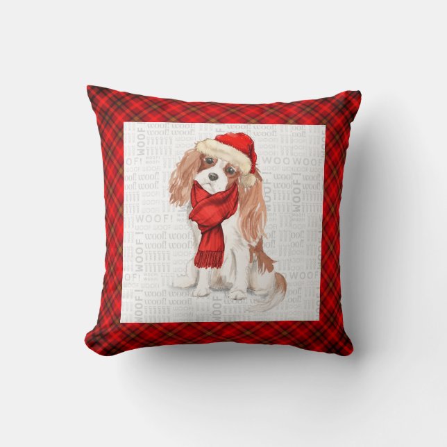 King Charles und Red Kariert Christmas Dog Throw P Kissen (Vorderseite)