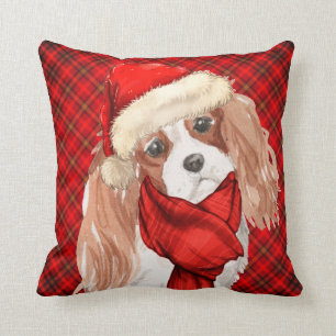 King Charles und Red Kariert Christmas Dog Throw P Kissen