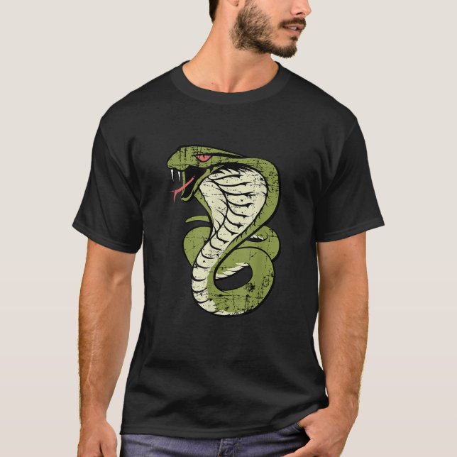 King Cobra Hissing Distressed Snake Lover T Shirt (Vorderseite)
