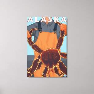 King Crab und Fisherman Vintage Travel Poster Leinwanddruck