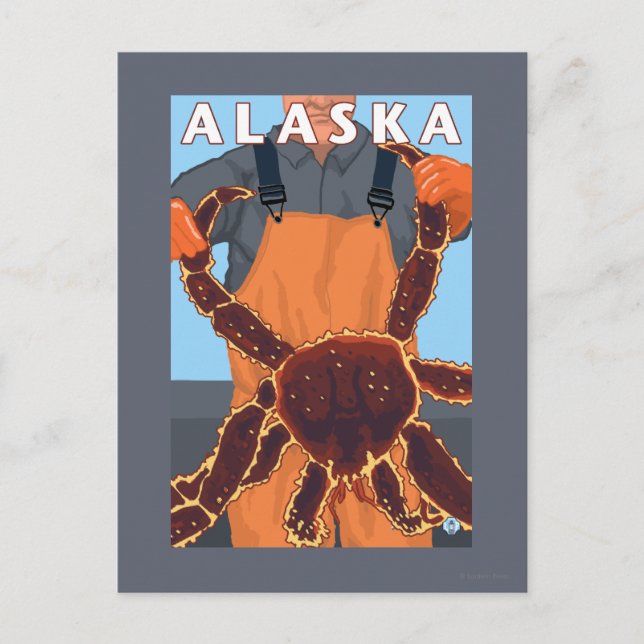 King Crab und Fisherman Vintage Travel Poster Postkarte (Vorderseite)
