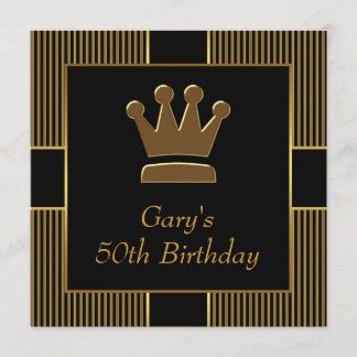 King Crown Mans Black Gold Geburtstagsparty Einladung