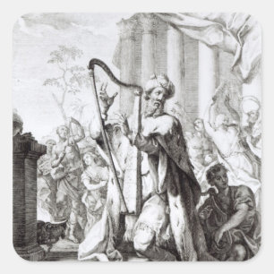 King David spielt Lyre Quadratischer Aufkleber