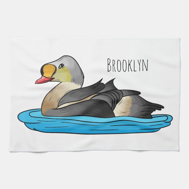 King eider bird Cartoon Geschirrtuch (Horizontal)