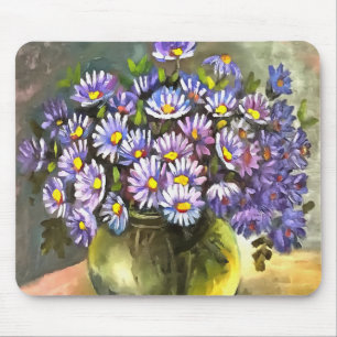 King George Asters in einer Metallvase Mousepad