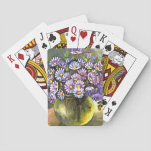 King George Asters in einer Metallvase Spielkarten
