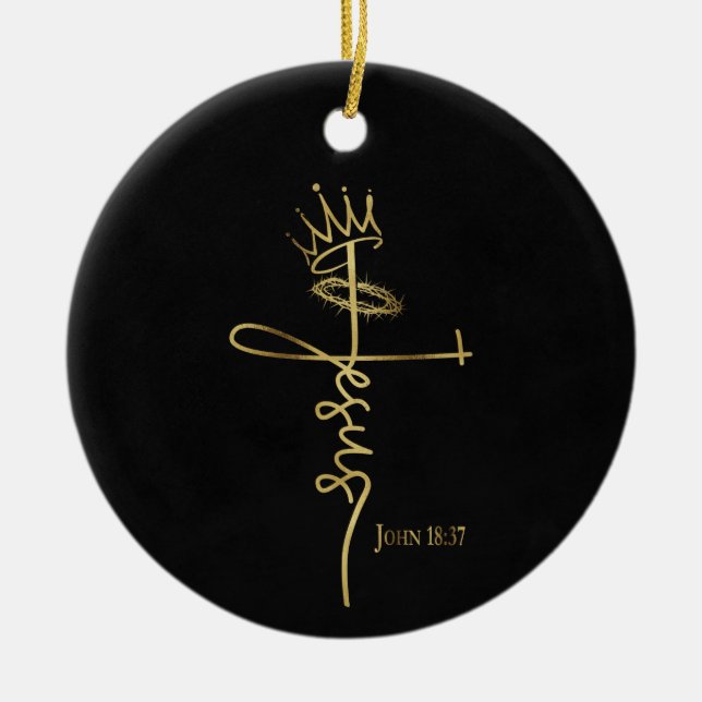 KING JESUS Elegante Schwarz/Gold Christliche Weihn Keramik Ornament (Vorne)