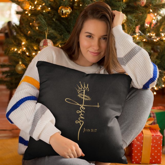 KING JESUS Elegante Schwarz/Gold Christliche Weihn Kissen (Von Creator hochgeladen)