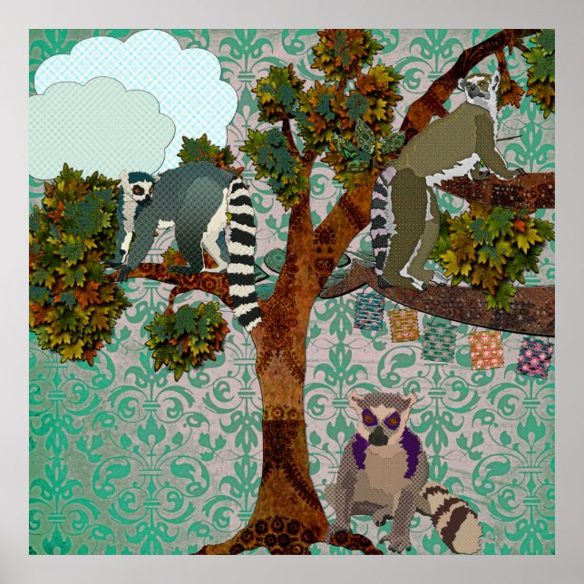 King Jullian & Lemurs Out on a Lima Green Damask P Poster (Vorne)