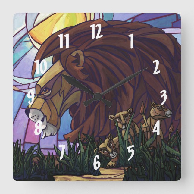 King Lion und Cubs Quadratische Wanduhr (Vorderseite)