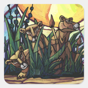 King Lion und Cubs Quadratischer Aufkleber